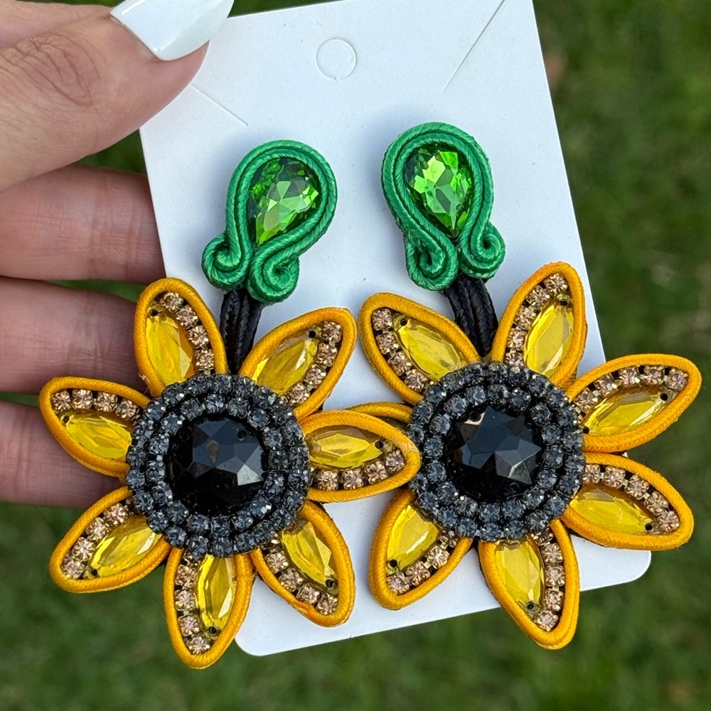 Yellow and Green Floral Earrings